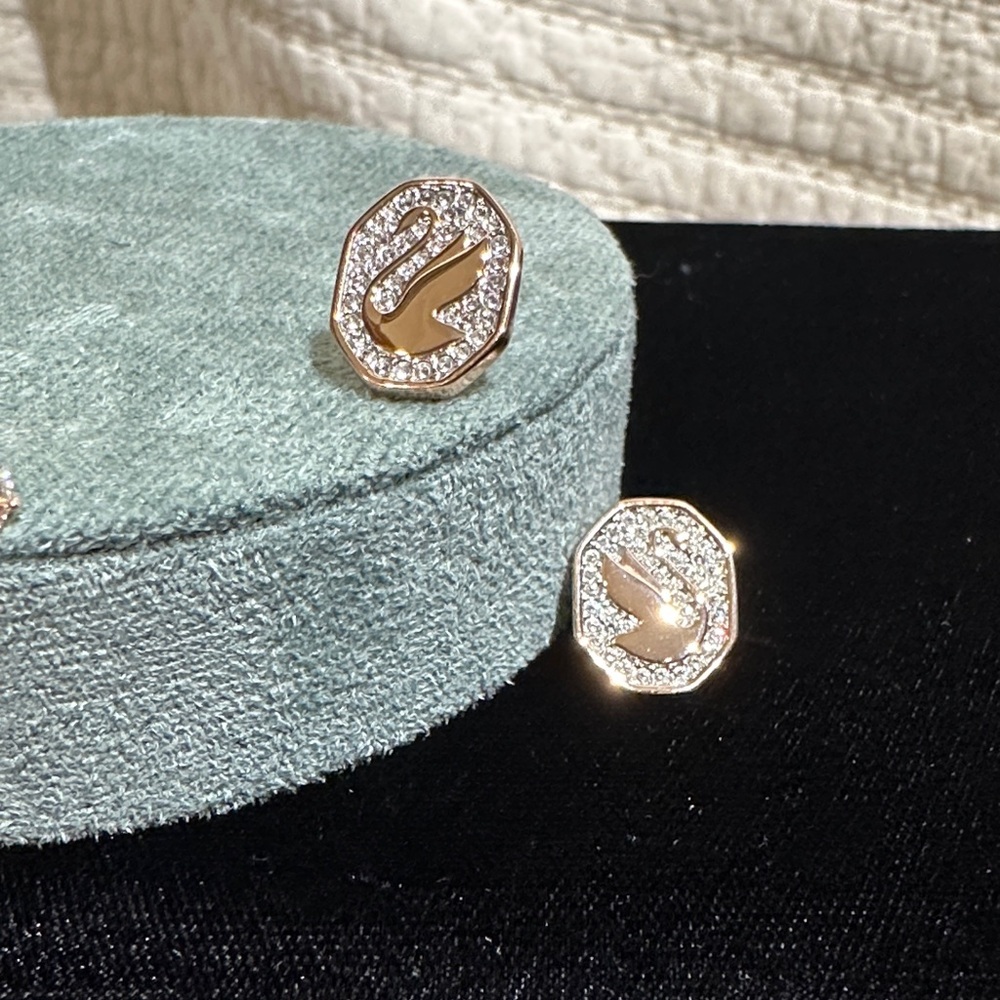 SWAROVSKI Swan Drop Signum Plated Earrings MSRP $180 - Picture 3 of 7